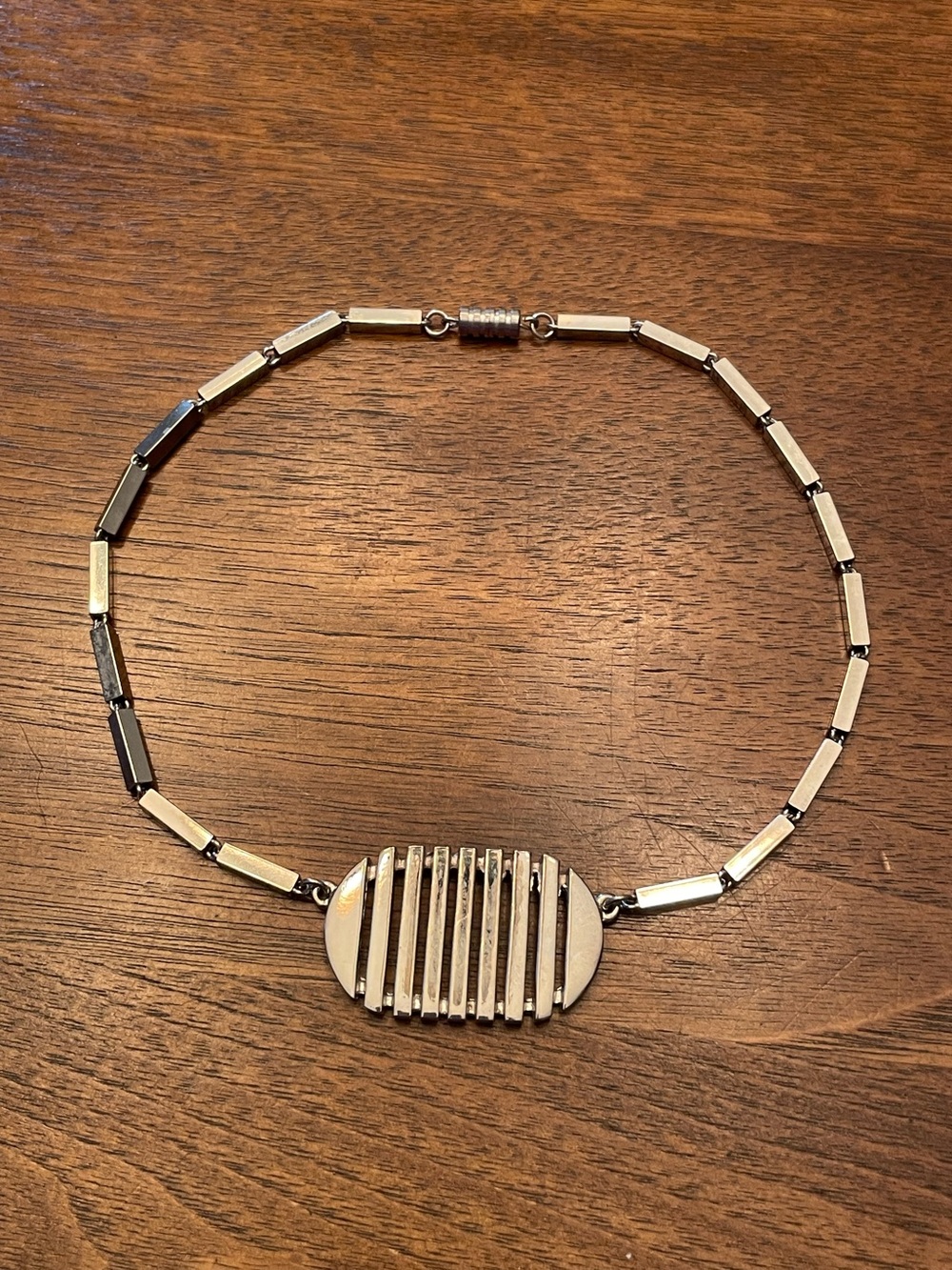 Polished Silver-Tone Bar Grill Necklace for Women
